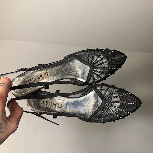 Black With Ankle Strap Beautiful Formal Dress Shoes Lace Low Heeled - Picture 6 of 10